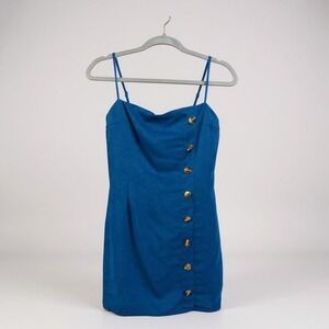 Nasty Gal‎ Blue Button-Front Dress With Spaghetti Straps & Cowl Neck  Size 6